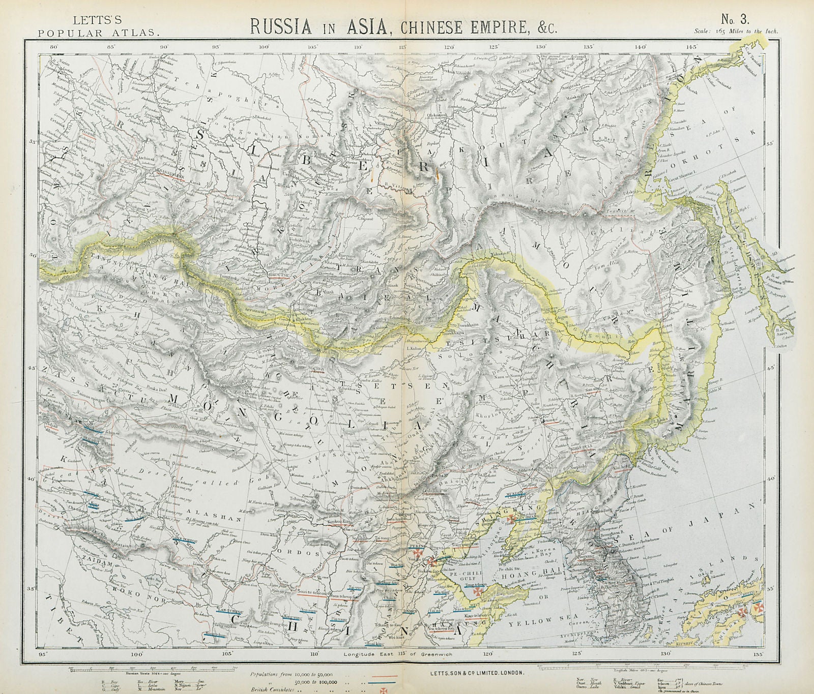MONGOLIA MANCHURIA RUSSIAN FAR EAST. Korea China Amur Baikal. LETTS 1883 map